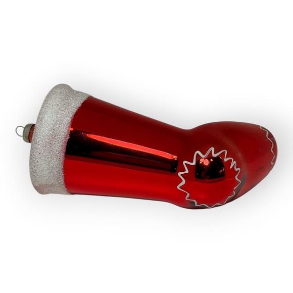VTG Italian Glass Xmas Ornament Red Stocking Holly 5" Italy De Carlini Style - Picture 3 of 7